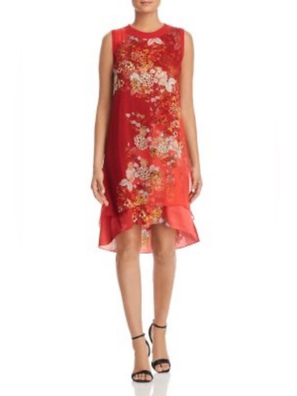 Elie Tahari Red Floral Pattern High Low Shift Dress XL BNWT Silk luxury dress